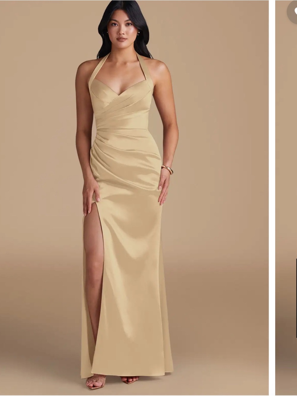 Azazie Emeria in Metallic Satin Champagne